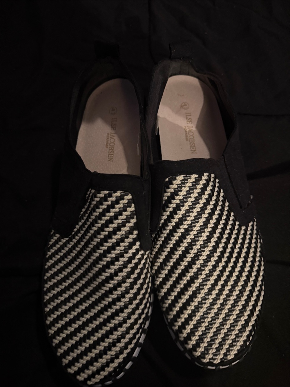 Marc Joseph Black and White Woven Slip-On Loafers